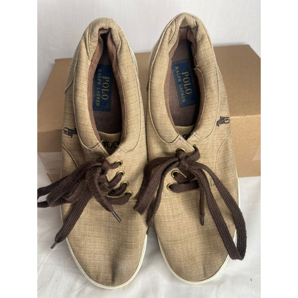 Polo Ralph Lauren Felton Mens 10.5D Tan Ripstop Canvas Low Top Sneakers